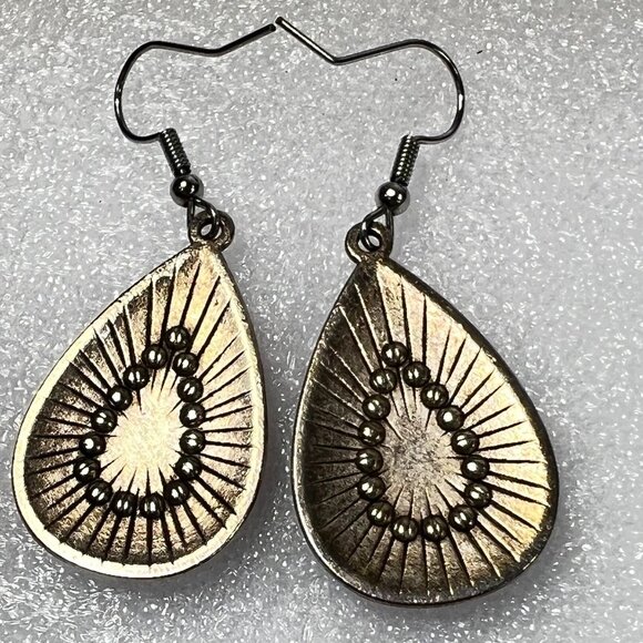 Boho Cloisonne Mosaic 2"X .8" Dangle Chandelier Multicolor Earrings Hook Clasp - Picture 3 of 6